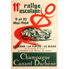 Vintage Original Sports Car Racing Poster for the 11th Rally Esculape Le Mans La Fleche