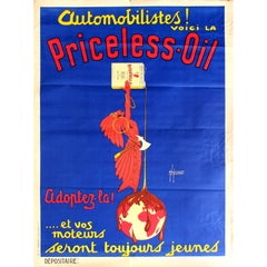 Large Original Vintage Art Deco Automobile Advertising Poster for Priceless Oil