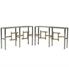 Pair of Brutalist Style Italian Chrome and Brass Consoles 7