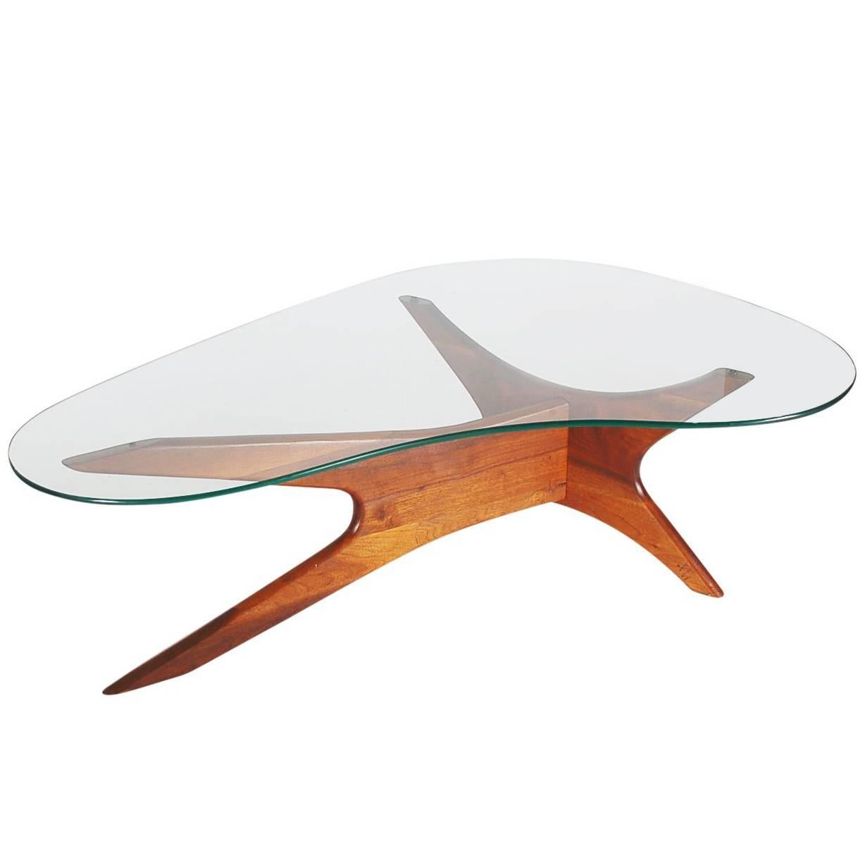 Adrian Pearsall Mid-Century Danish Modern Style Walnut and Glass Cocktail Table