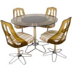 Vintage Glass Chrome & Perspex Circular Dining Table Set Boardroom Conservatory
