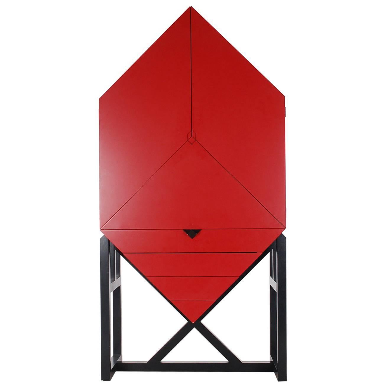 Mid-Century Post Modern Red Secretary Desk or Tall Cabinet after Ettore Sottsass