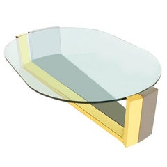 Vintage Large Mid-Century Modern Hollywood Regency Brass & Gunmetal Oval Cocktail Table