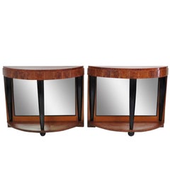 Pair of Ruhlmann Style Burl Walnut and Ebonized Console Mirrors