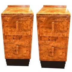 English Art Deco Pair of Bedside Tables in Blonde Maple
