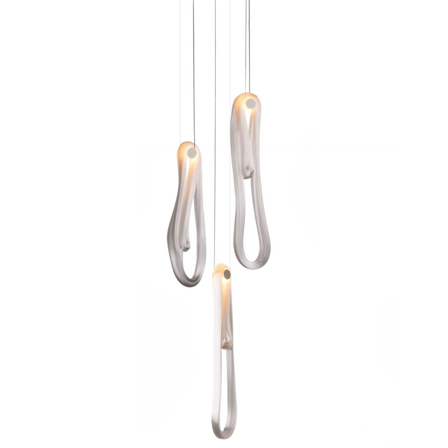 Bocci 87.3 Three-Pendant Suspension Led Light Fixture in Stretched Glass For Sale