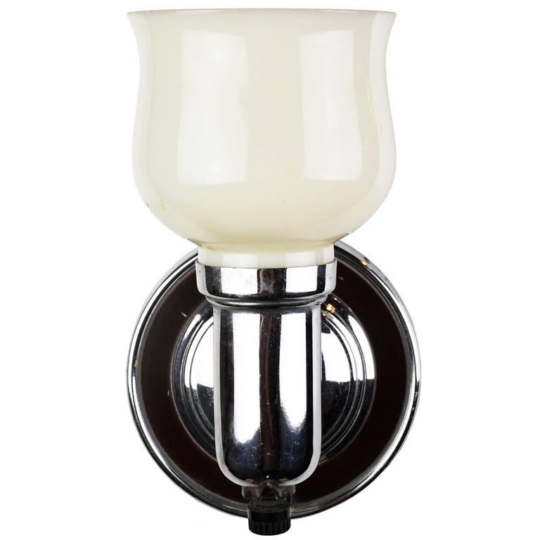 Chrome Art Deco Bath Sconce with Custard Shade at 1stdibs