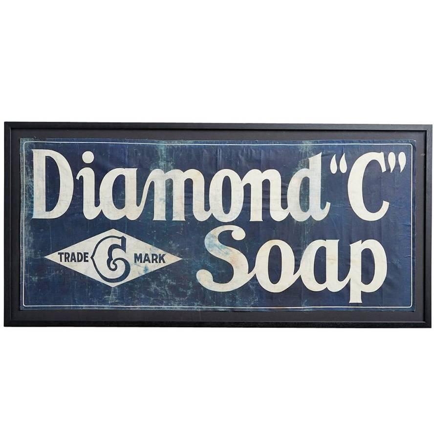Framed Diamond "C" Soap Advertising Banner, circa 1900 For Sale