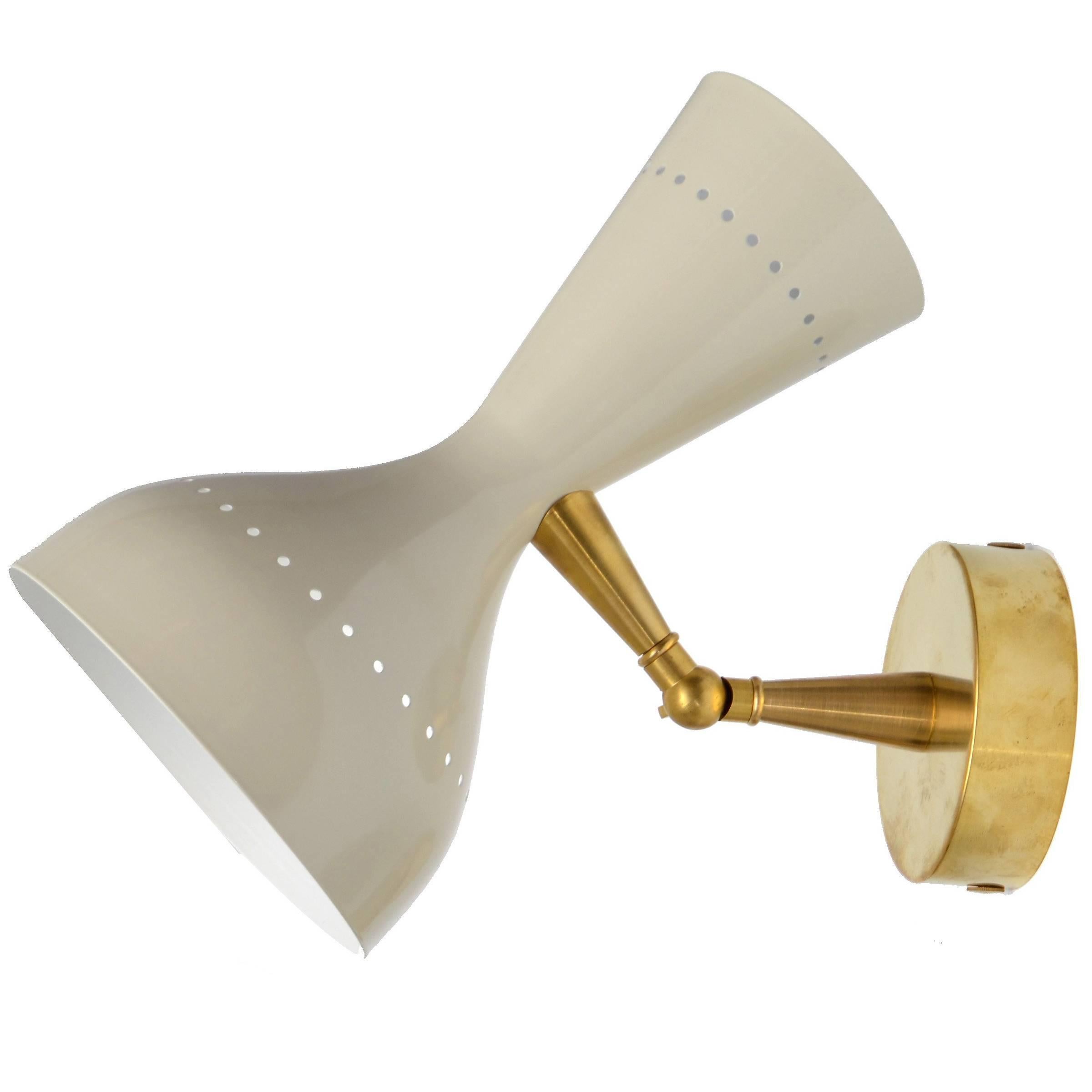 Diabolo Sconce in the Style of Stilnovo Brass Metal Beige White Enamel Finish For Sale