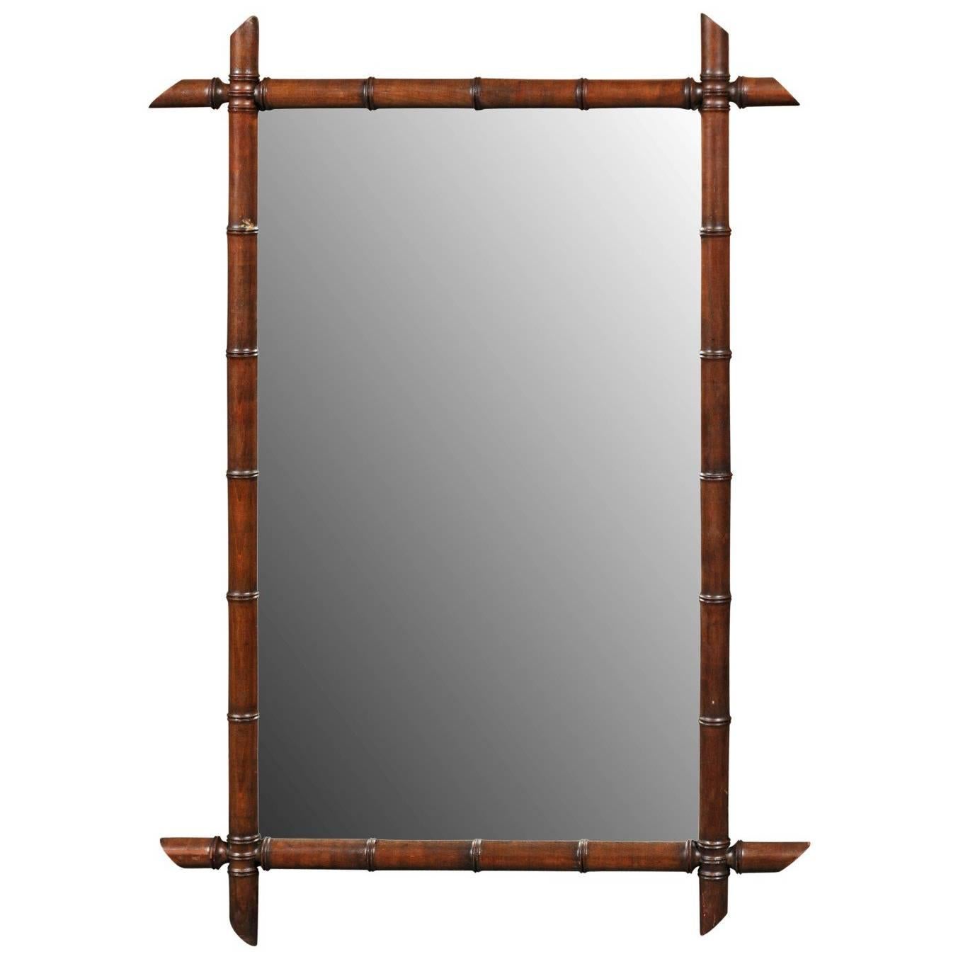 French 1920s Colonial Style Faux-Bamboo Mirror with Clear Glass