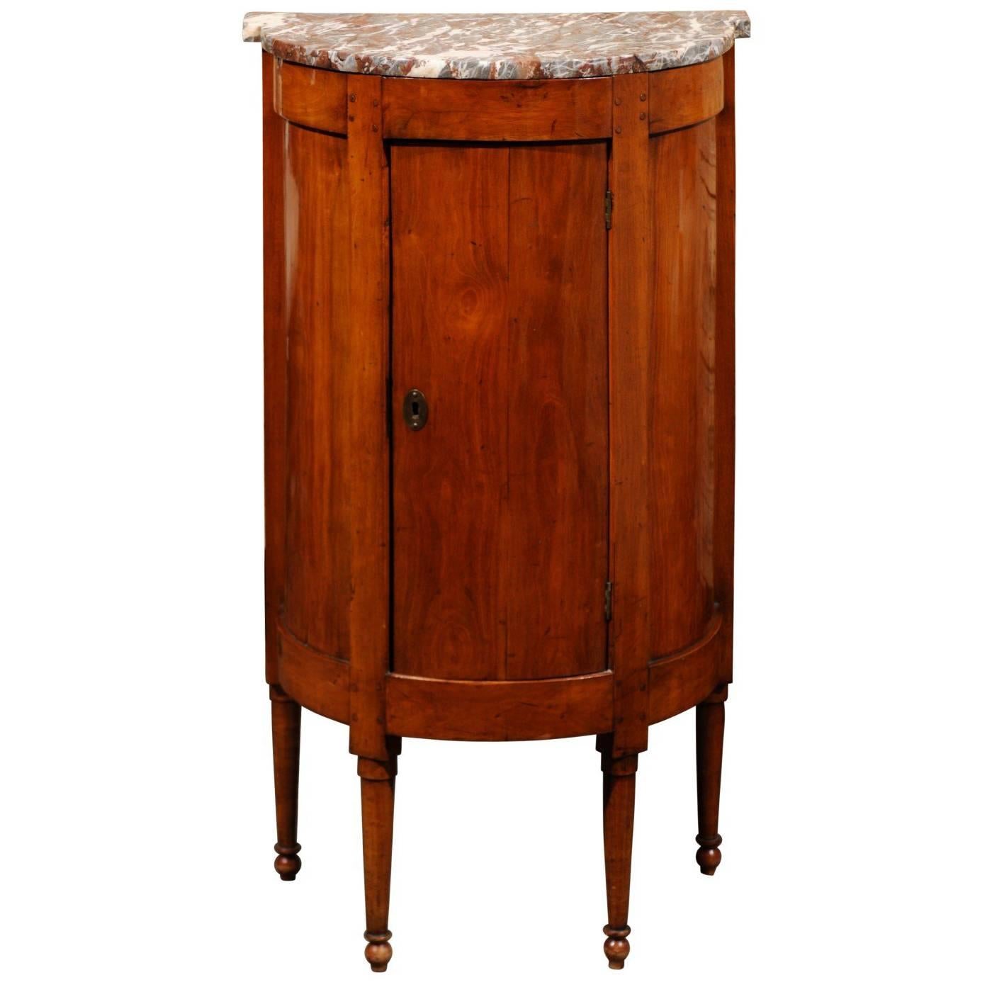 French Directoire Style Demilune Fruitwood Cabinet with Marble-Top, circa 1800