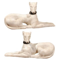Pair of Italian Carved and Painted Reclining Dogs from the Mid-20th Century