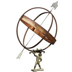 Antique Swedish Copper Armillary Held by the Titan Atlas from the Early 20th Century