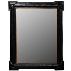 Large Size Ebonized Wood Dutch Mirror with Notched Frame, circa 1900