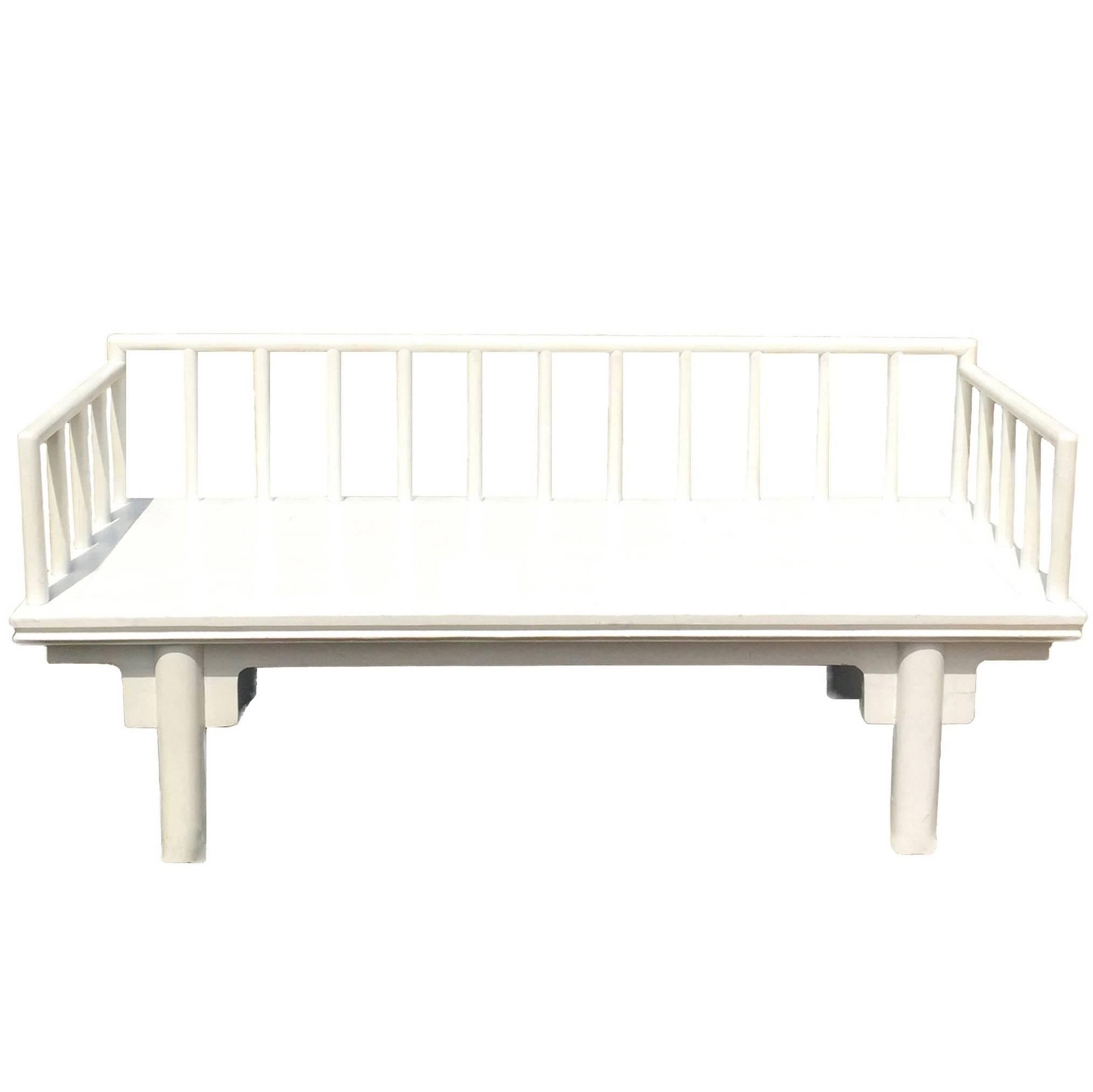 White Asian Settee Bench, Ming Style, Modern