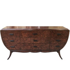 Shapely and Good Quality Italian 1960s Madrone Burl Wood Nine-Drawer Chest