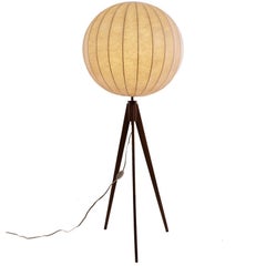 Danish Modern Cocoon Floor Lamp on Tripod Teak Base