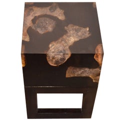 Andrianna Shamaris Cracked Resin with Teak Wood Side Table