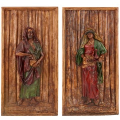 Pair of Large Orientalist Style Antique Polychromed Spelter Plaques by Hottot