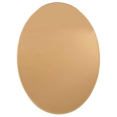 Oval Midcentury Beveled Mirror with Brass Frame