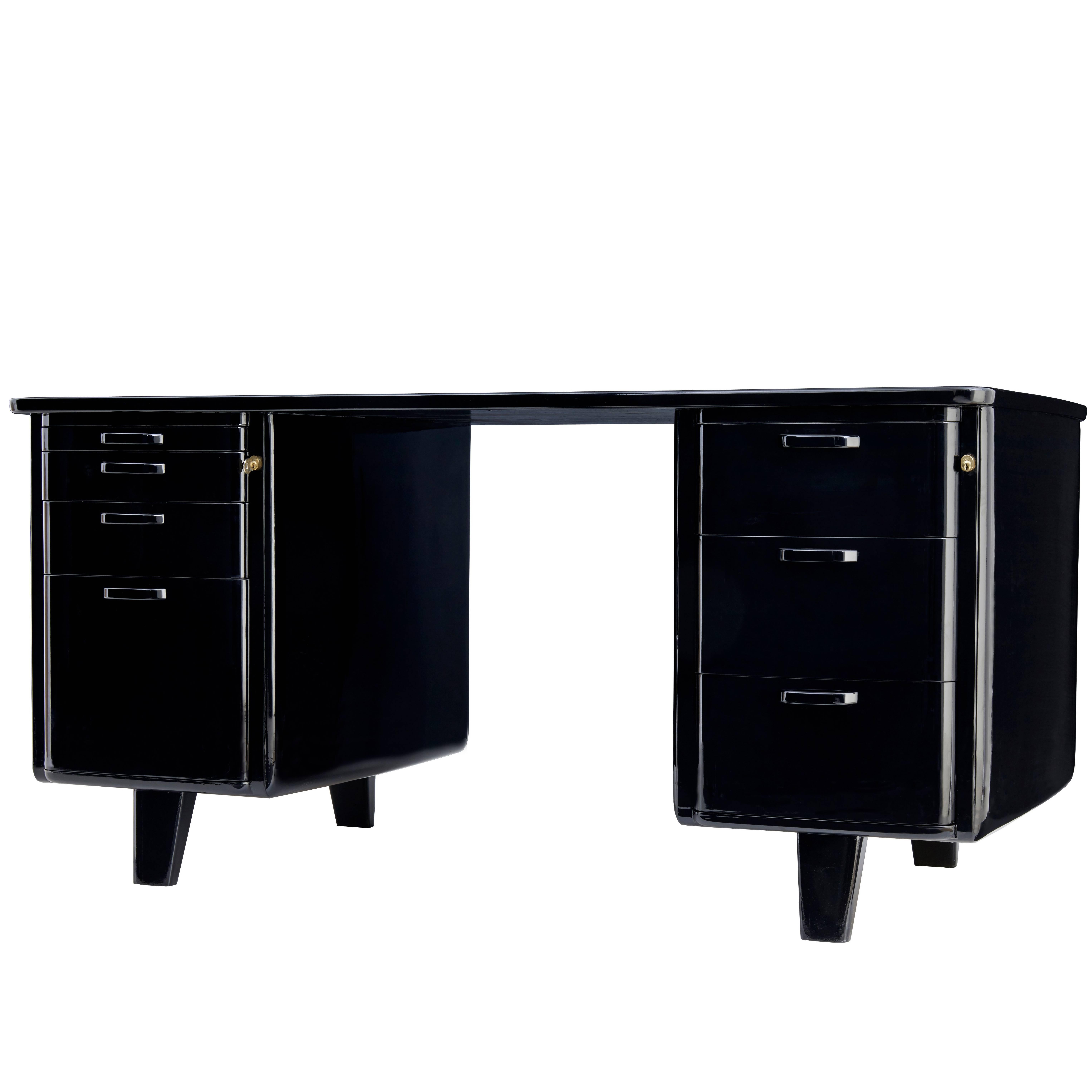 1950s Scandinavian Black Lacquered Desk