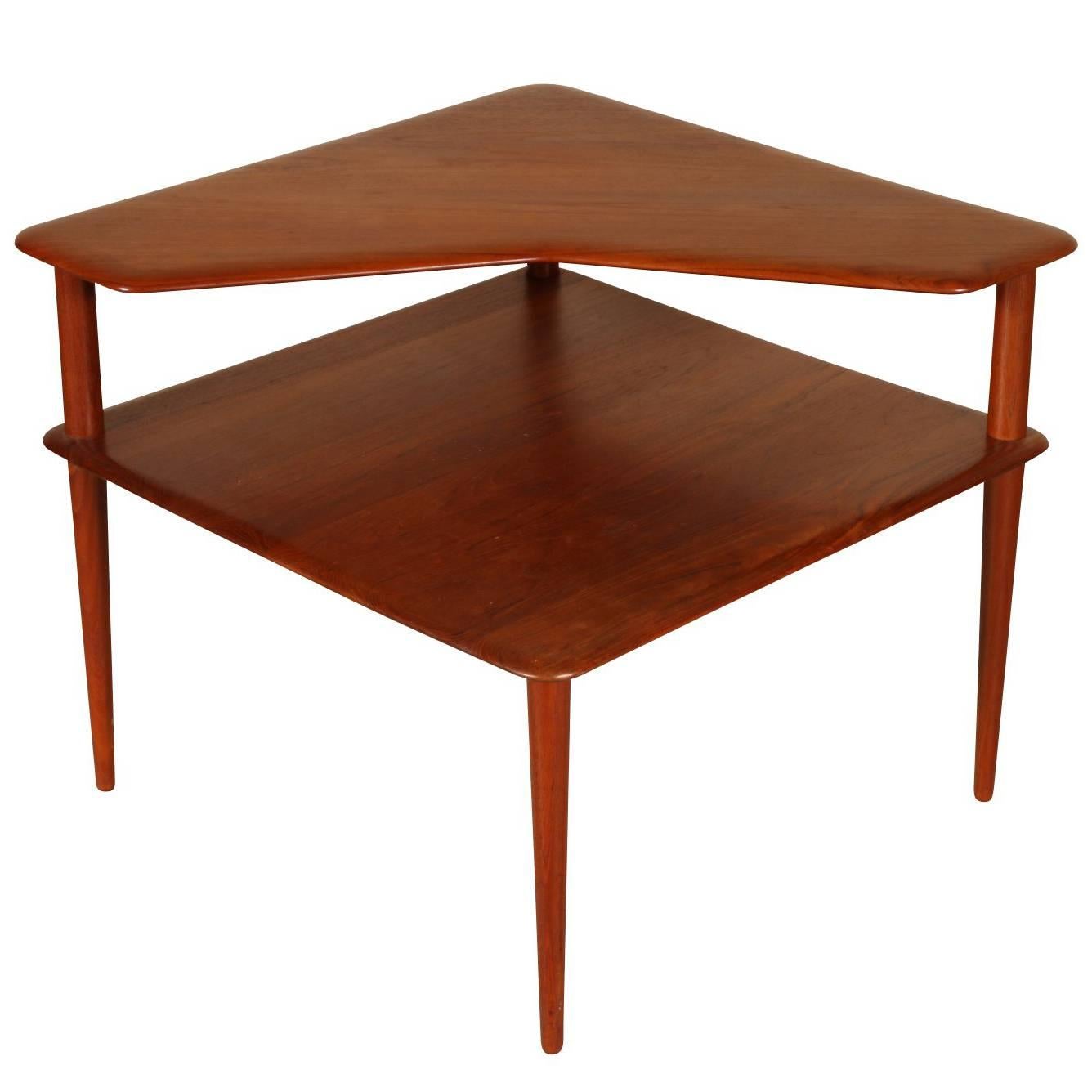 Danish Designer Teak Two-Tier Corner Table