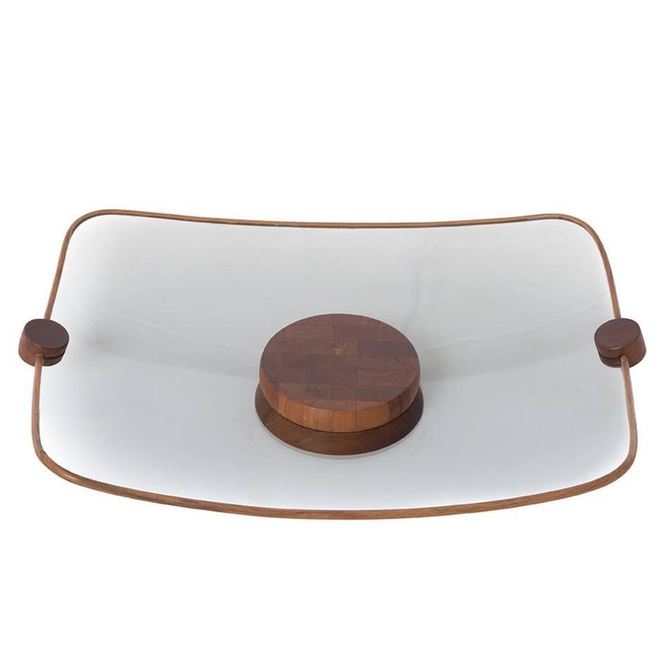 1970s Modern Smoked Glass Horderves Tray