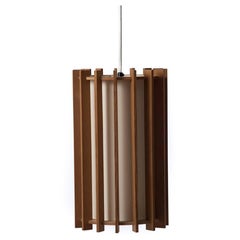 Danish Modern Pendant Light Fixture with Fir Slats