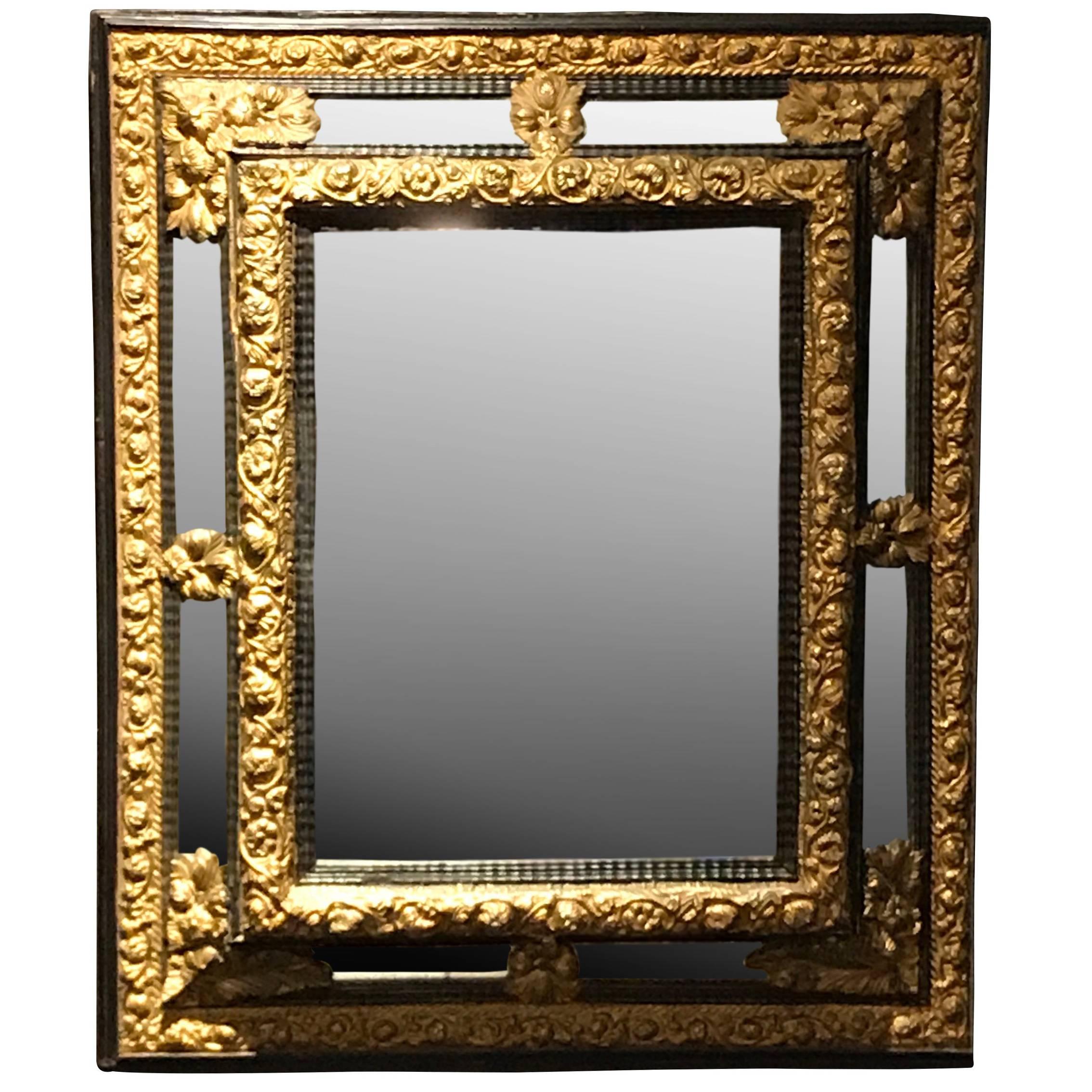 Ornate Gold Gilt Metal and Ebony Framed Rectangular Mirror, France, 19th Century For Sale