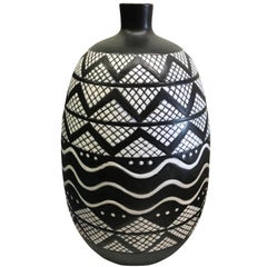 Black and White Patterned Large Vase, Thailand, Contemporary