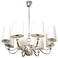 Antique Scandinavian Modern Eight-Arm Silver Plated Bronze Chandelier with Shades