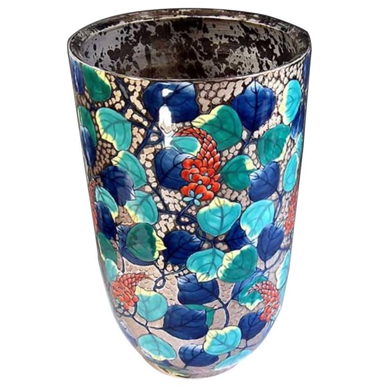  Japanese Contemporary Green Blue Platinum Porcelain Vase by Master Artist, 5