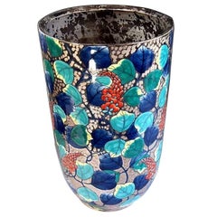 Japanese Porcelain Vase Green Blue Platinum by Master Artist, 5