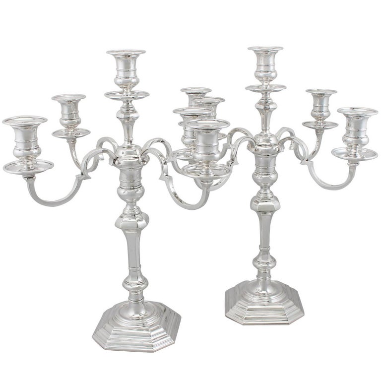 Antique Sterling Silver Five Light, 4 Arm Candelabra For Sale at 1stdibs