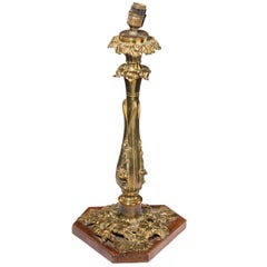 Late 19th Century Bronze Cast Lamp Base on a Triform Wooden Base