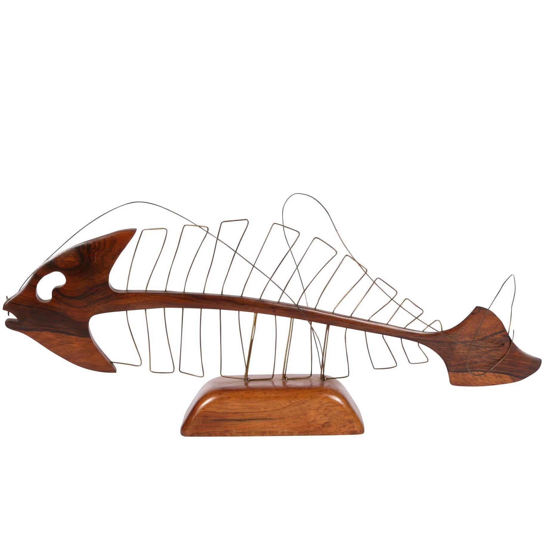 Mid-Century Wood Fish Sculpture