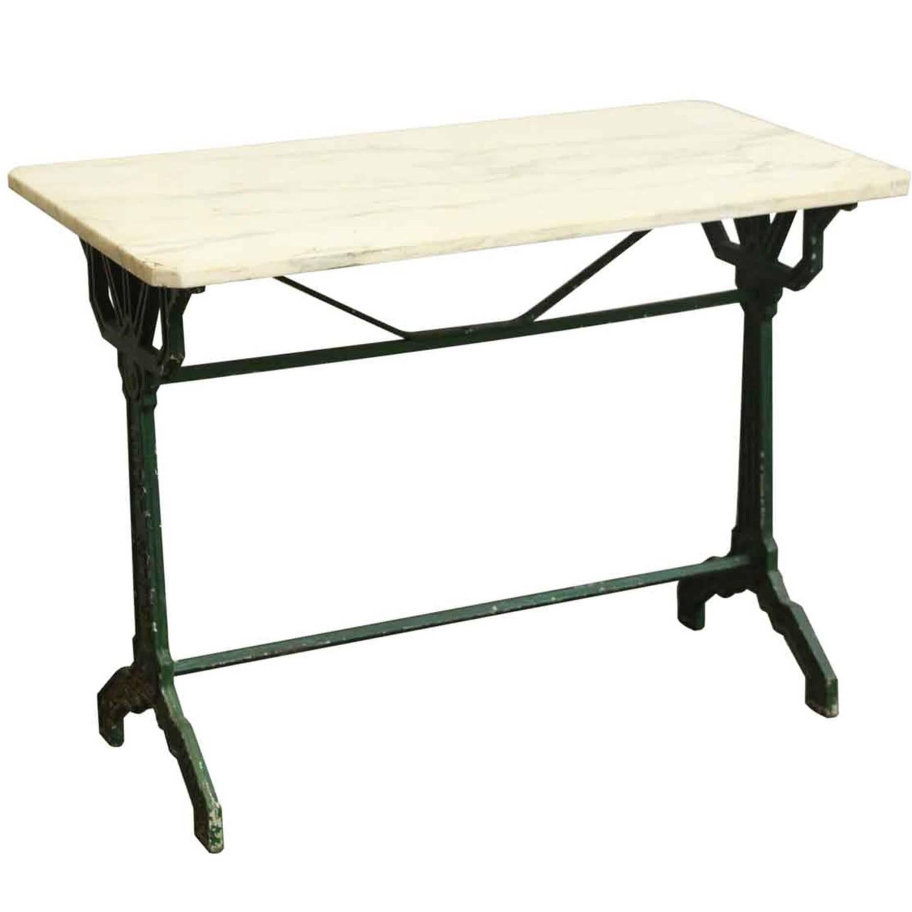 1930s, French Bistro Table with Marble Top and Green Cast Iron Base