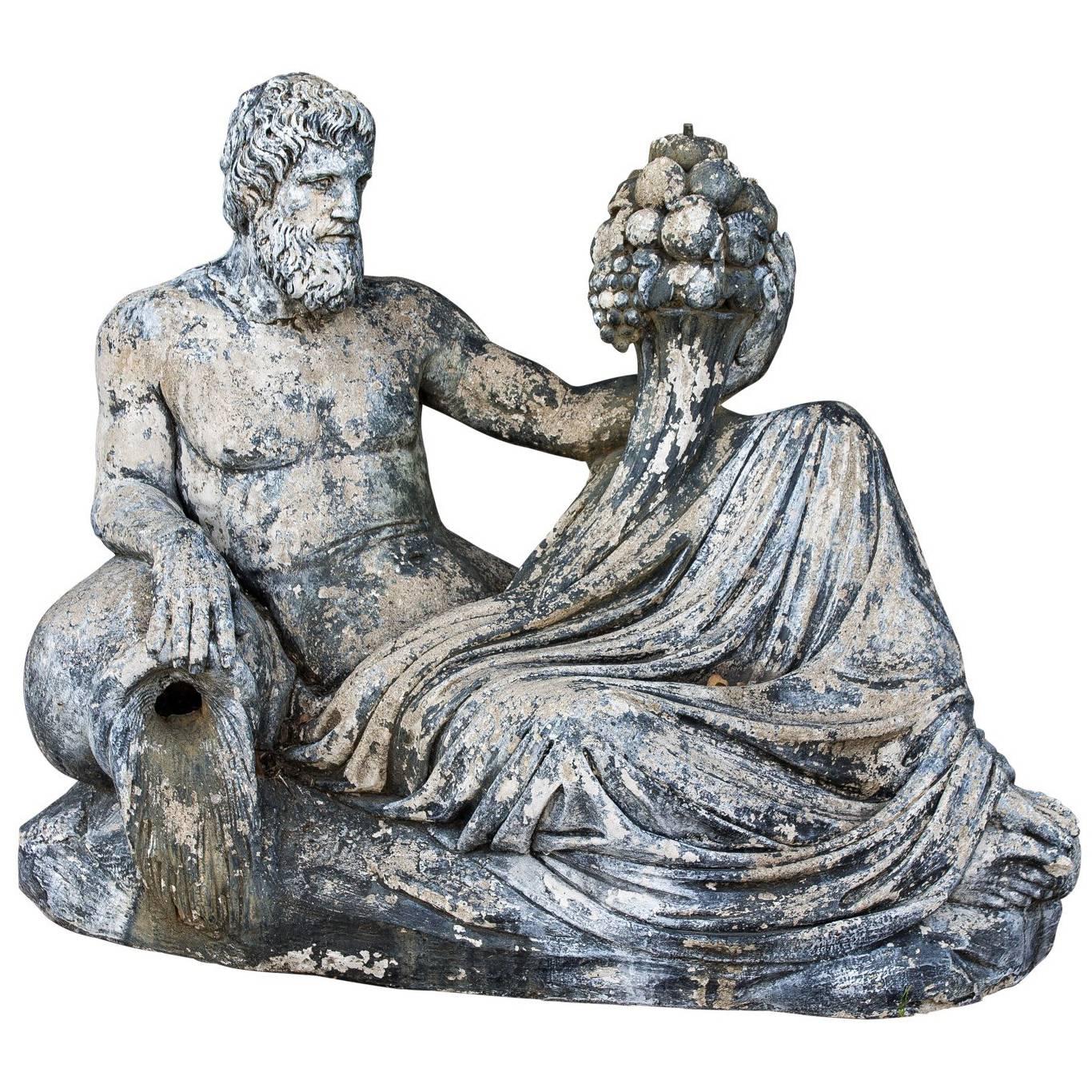 Cement Fountain of Reclining Achelous For Sale