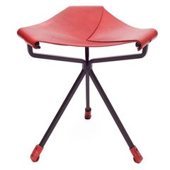 Quark Stool by Dan Wenger in Red Leather and Steel