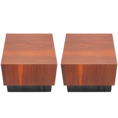 Modern Pair of Walnut Baughman Style Cube End or Side Tables