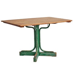 Rustic Cafe Table by Thonet with Painted Green Base, circa 1910s