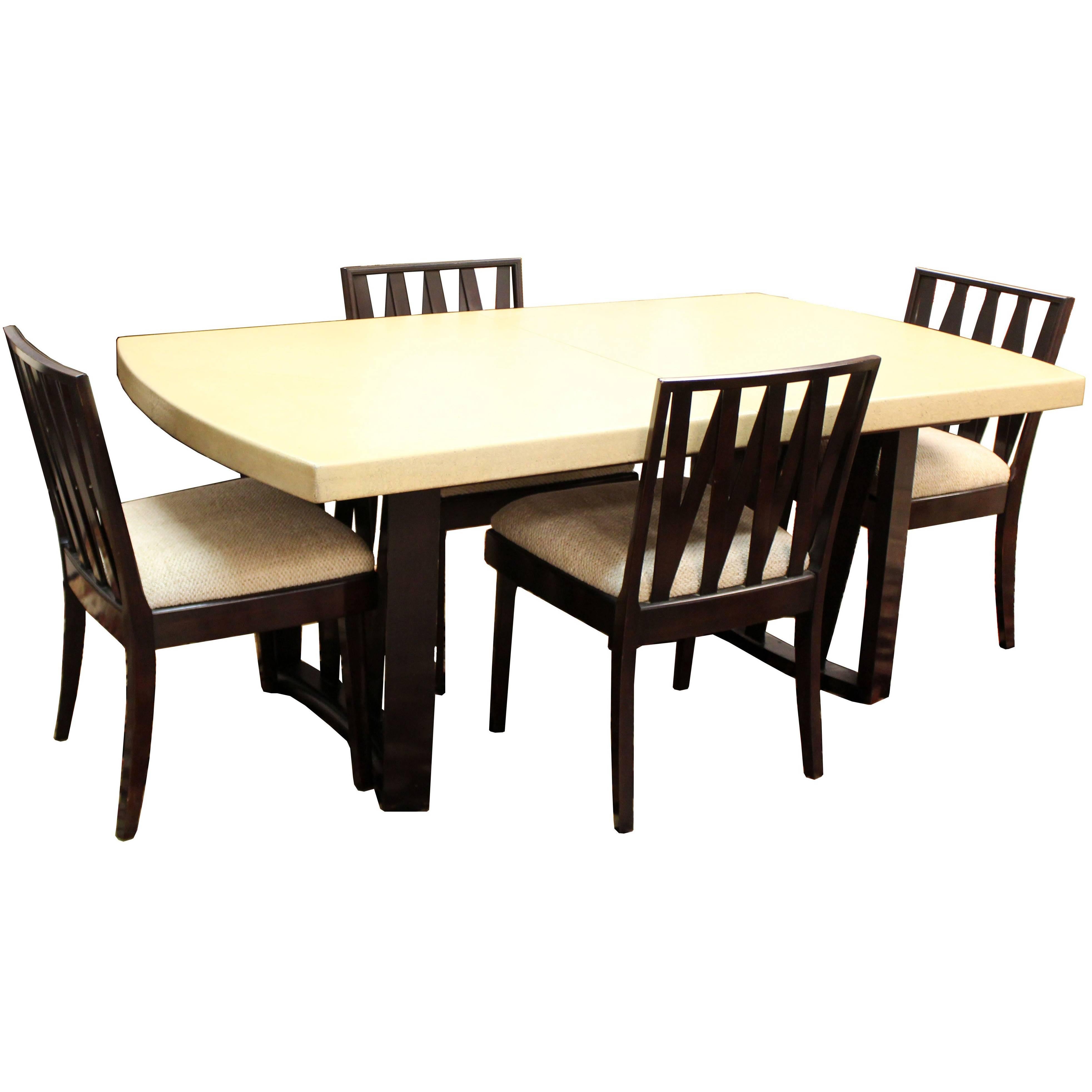 Mid-Century Modern Paul Frankl Cork Top Mahogany Dining Set Table Four Chairs