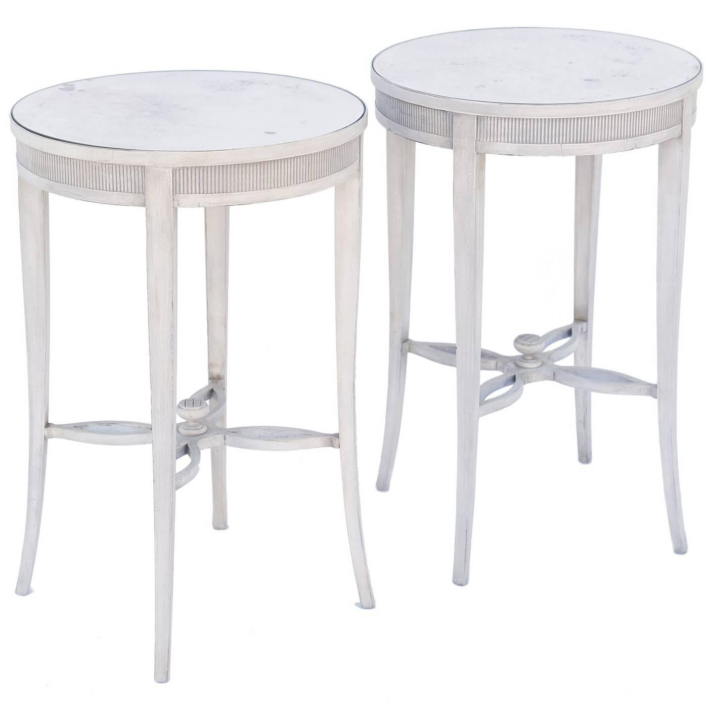 Pair of Painted Occasional Tables with Mirrored Tops