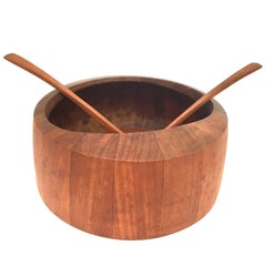 Danish Modern Dansk Salad Bowl with Servers Designed by Quistgaard