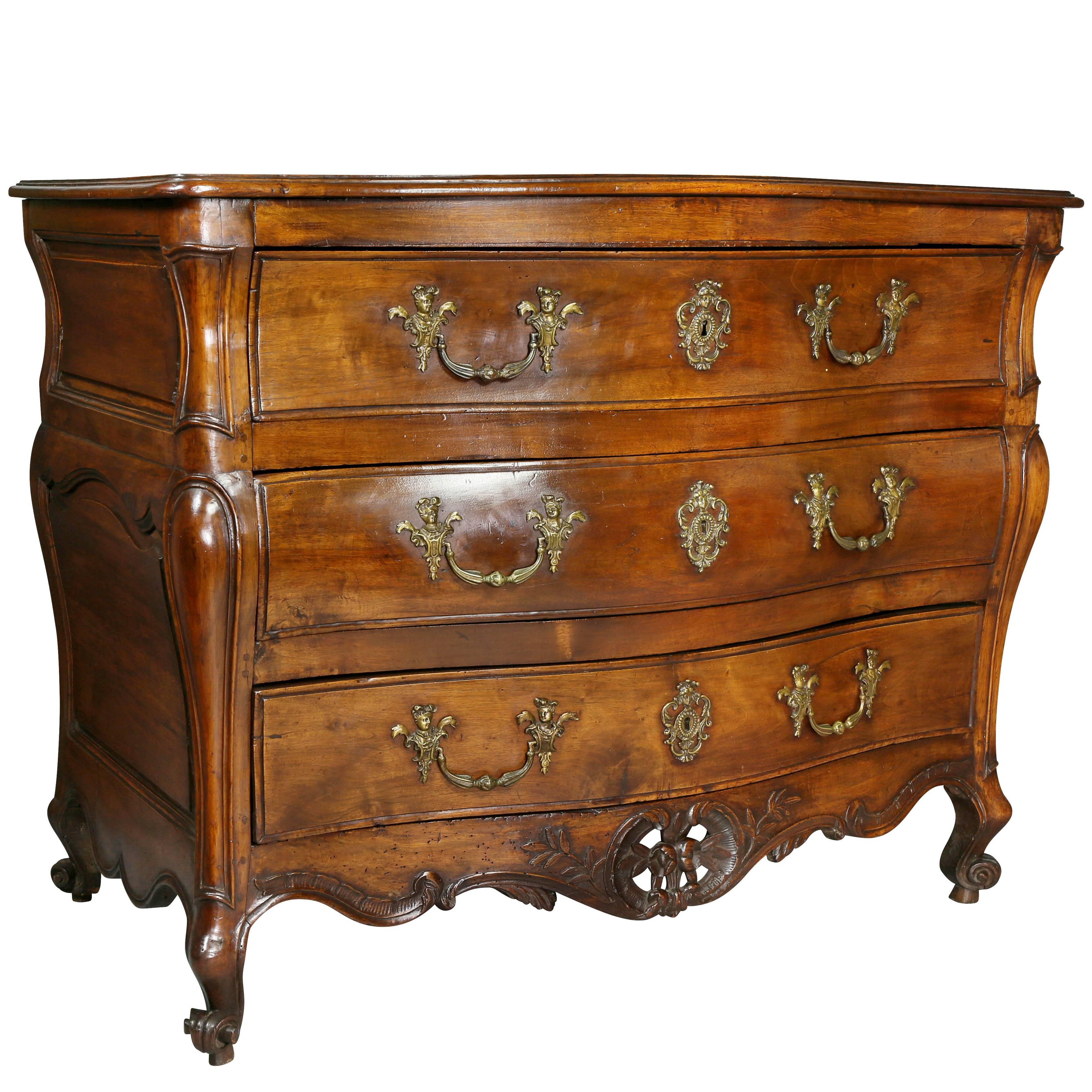 Louis XV Provincial Walnut Bombe Commode For Sale