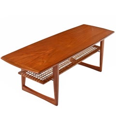 Danish Teak Børge Mogensen Style Coffee Table with Cane Bottom Magazine Rack