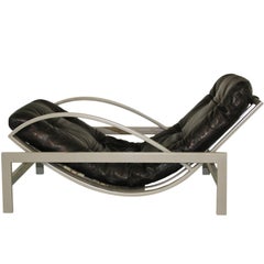 Sought after 1970s Guy Lefevre Multi-Adjustable Leather and Steel Lounge Chair