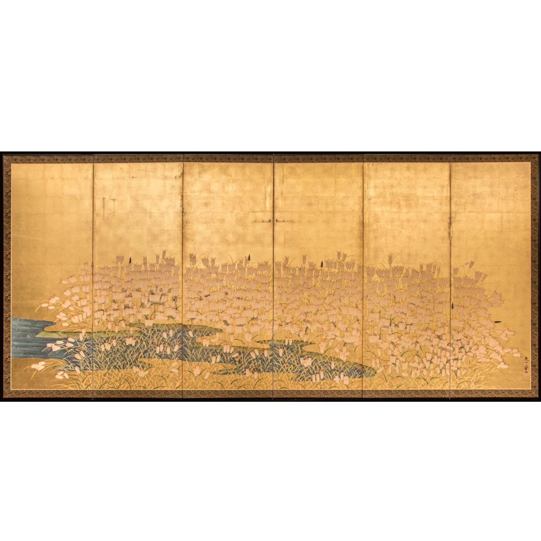 Japanese Six-Panel Screen: Field of Wheat by River's Edge