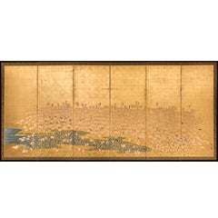 Japanese Six-Panel Screen: Field of Wheat by River's Edge