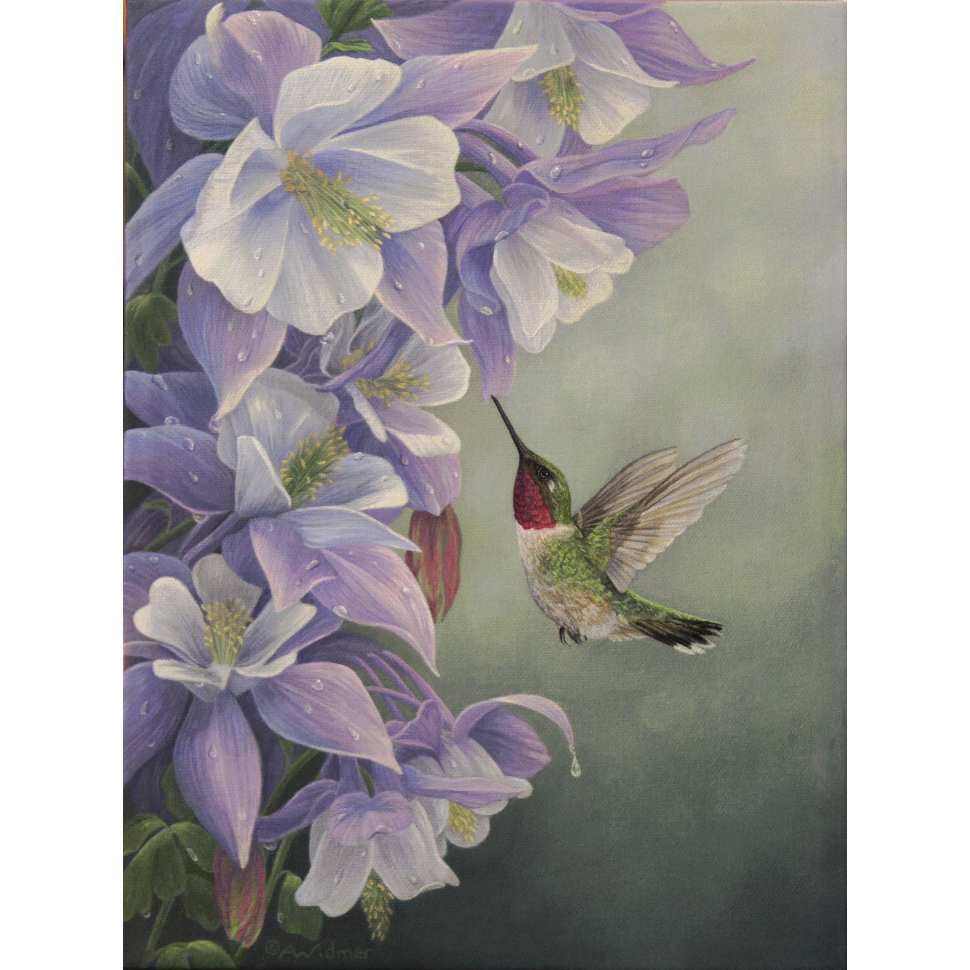"After the Rain" Ruby Throated Hummingbird Painting by Anna Widmer